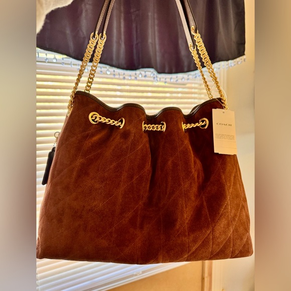 Coach NWT Honey Brown Suede Evelyn Large Shoulder Bag - Picture 4 of 13